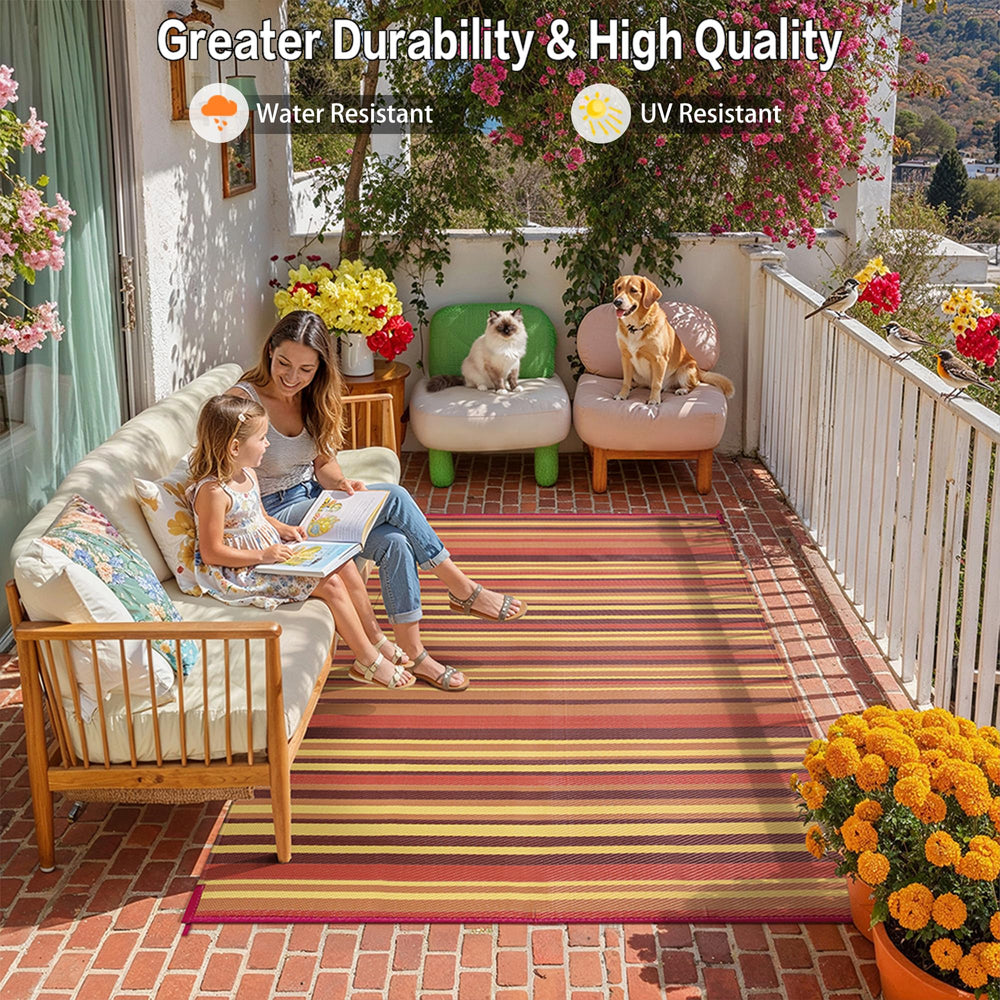WondRg Outdoor Plastic Straw Rug in use outdoor
