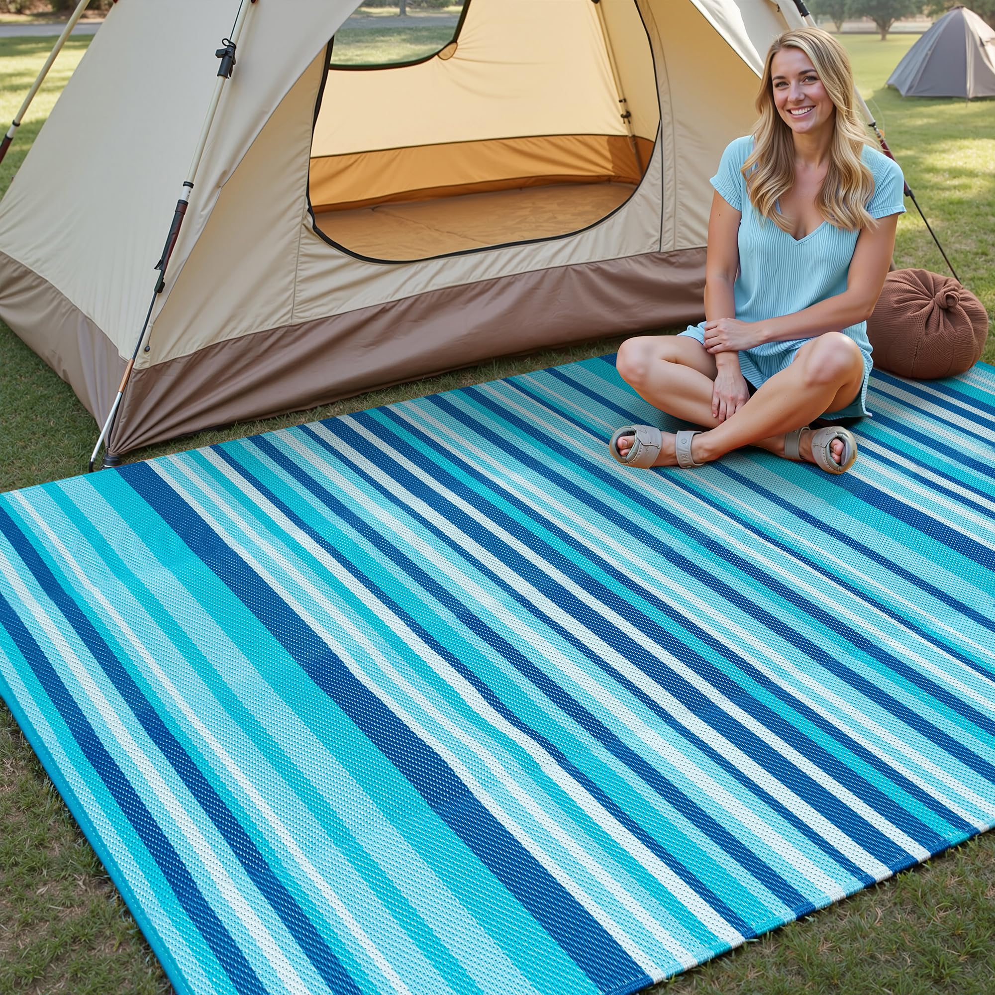 WondRg Outdoor Rug folded for portability