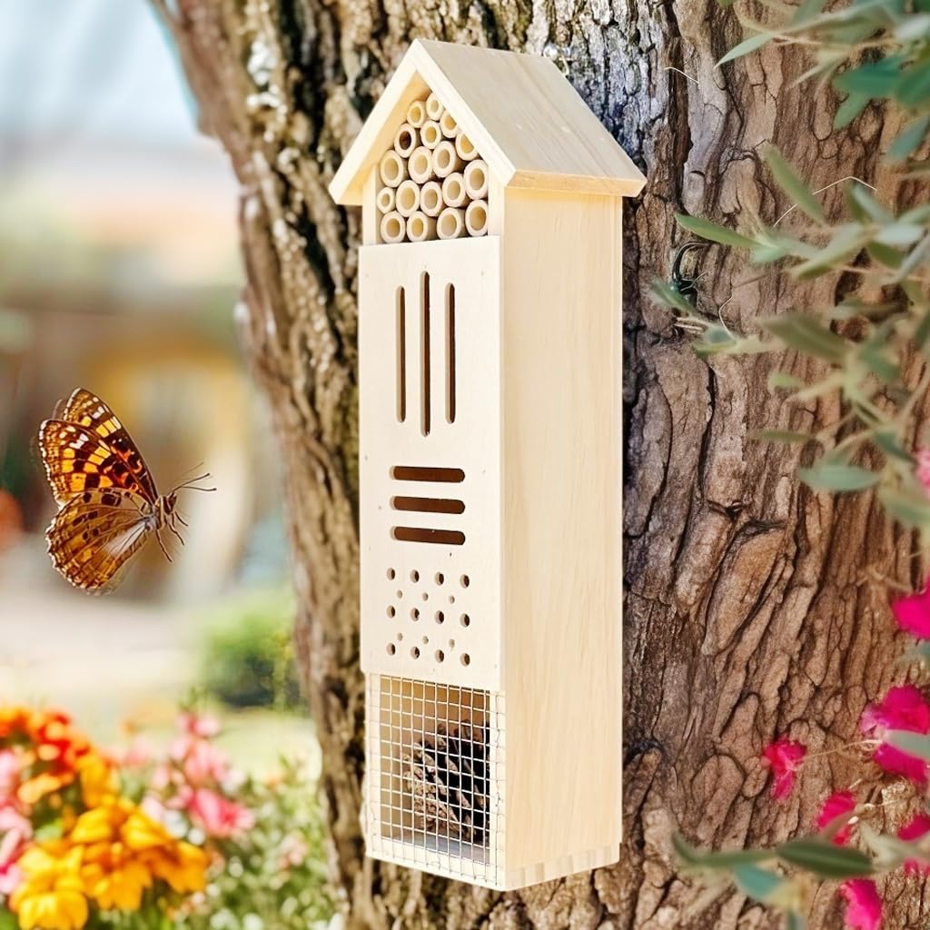 Wooden insect house compartments for various insects