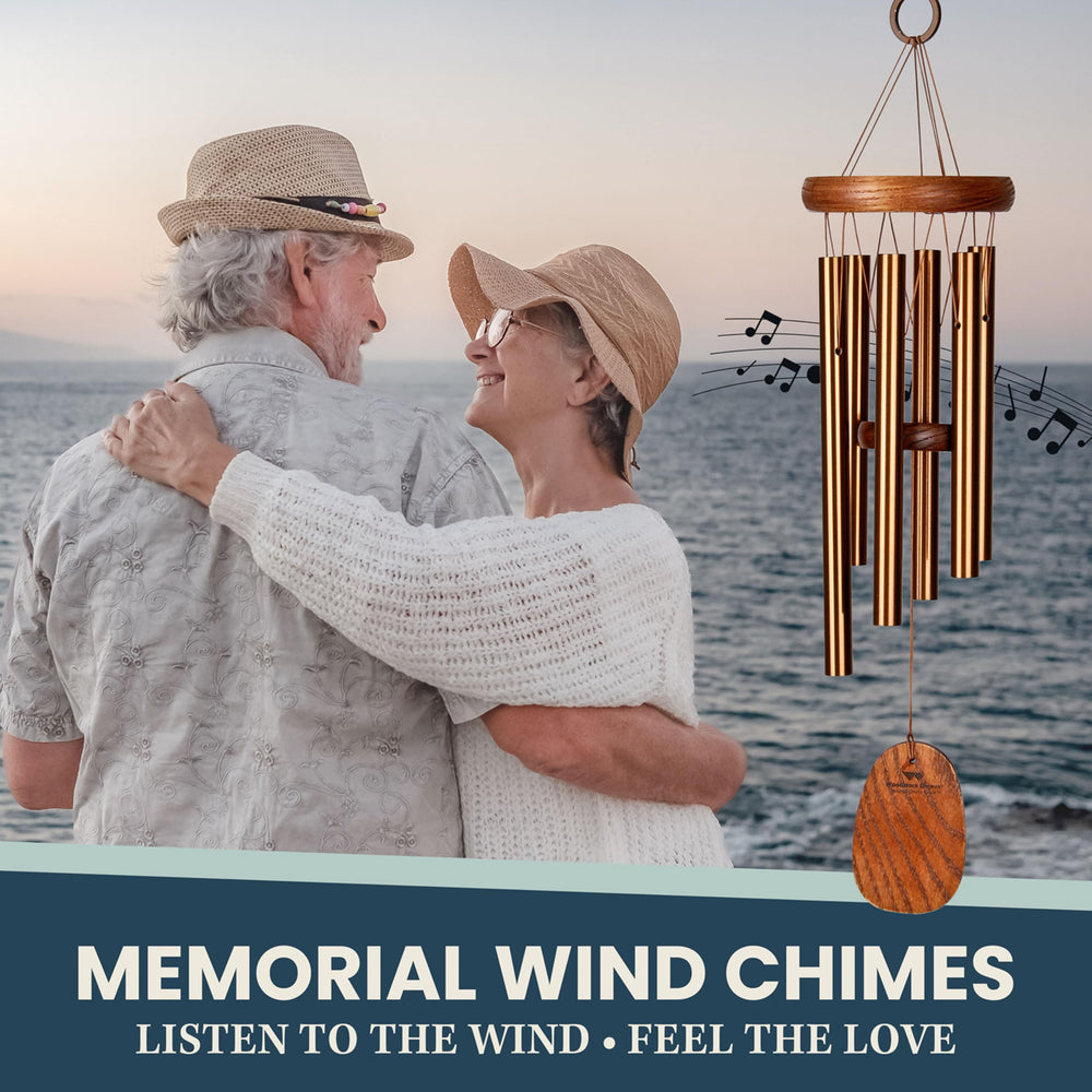 Woodstock Amazing Grace Wind Chime hanging in a garden