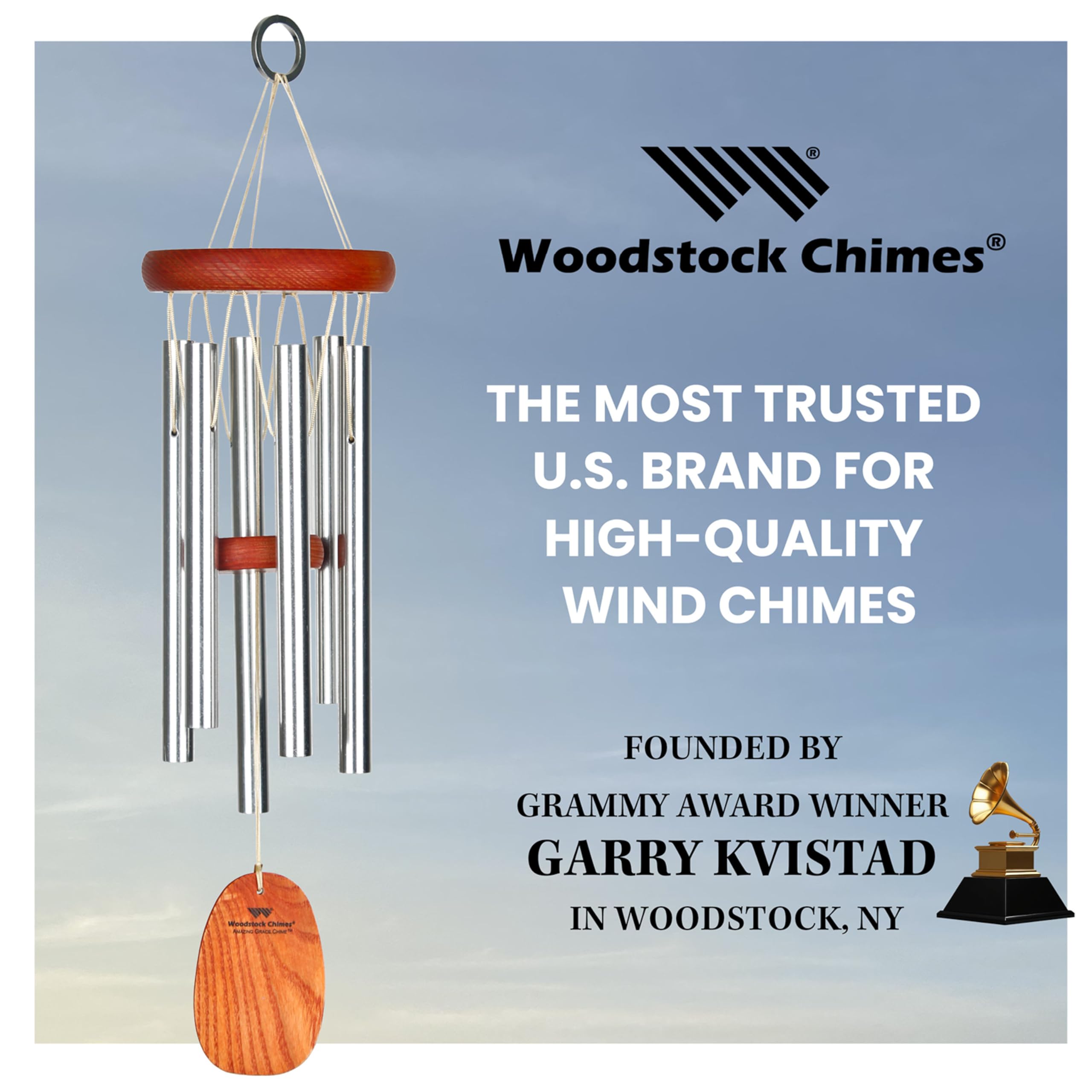 Woodstock Chimes Amazing Grace Wind Chime in use during a sunny day