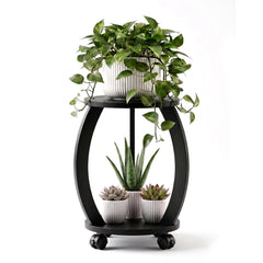 WooOrganix 2 Tier Wooden Plant Stand front view, black design