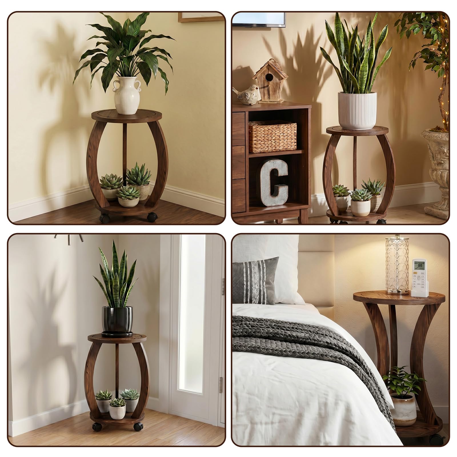 WooOrganix plant stand corner display with decorative items