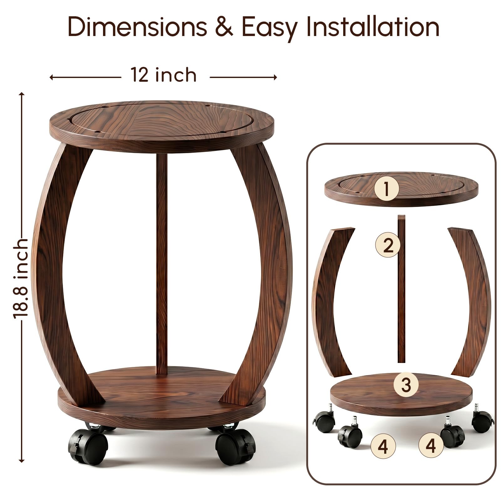WooOrganix plant stand wheels close-up