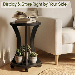WooOrganix plant stand with plants displayed on both tiers