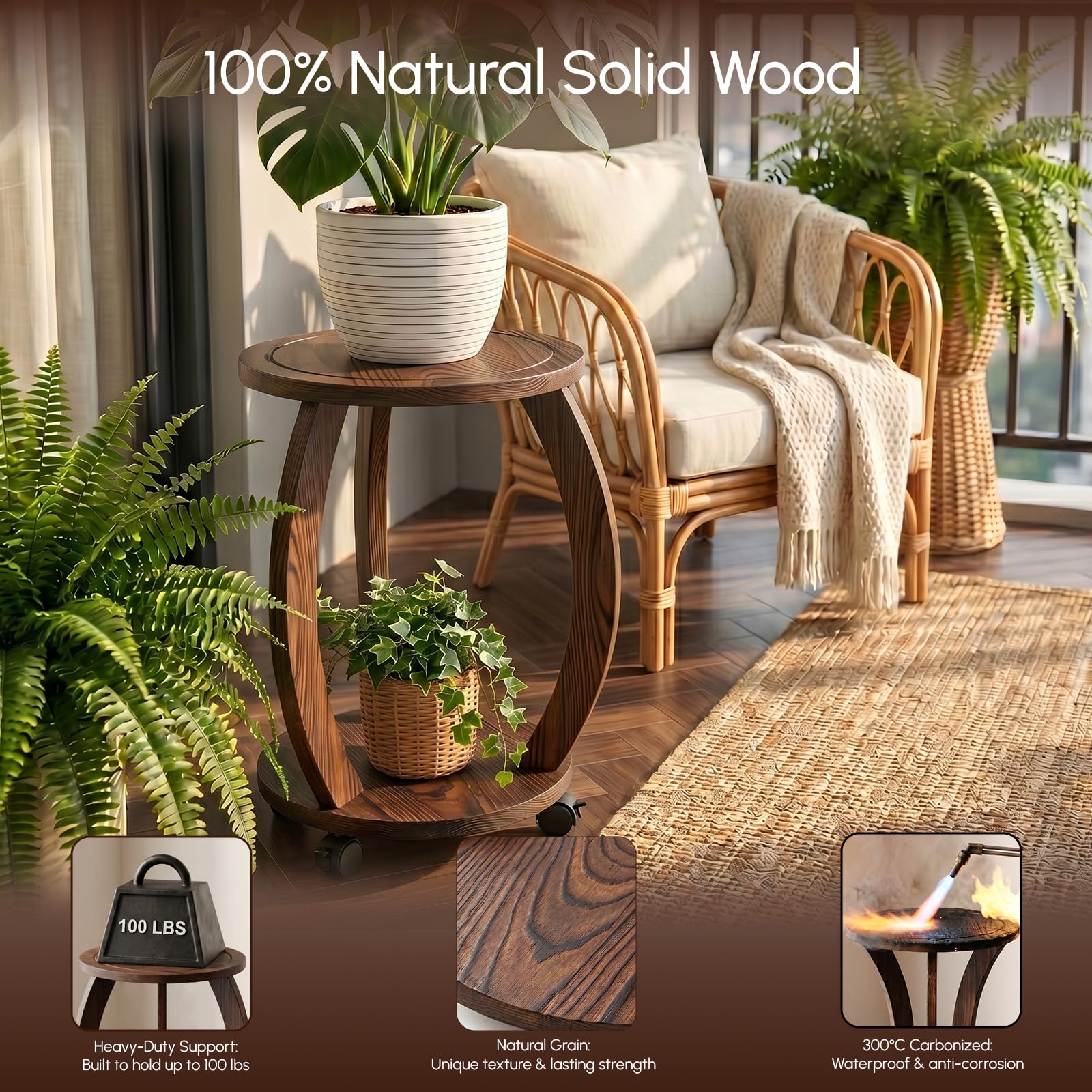 WooOrganix plant stand with wheels in a living room setting