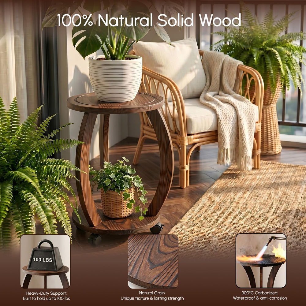 WooOrganix plant stand with wheels in a living room setting