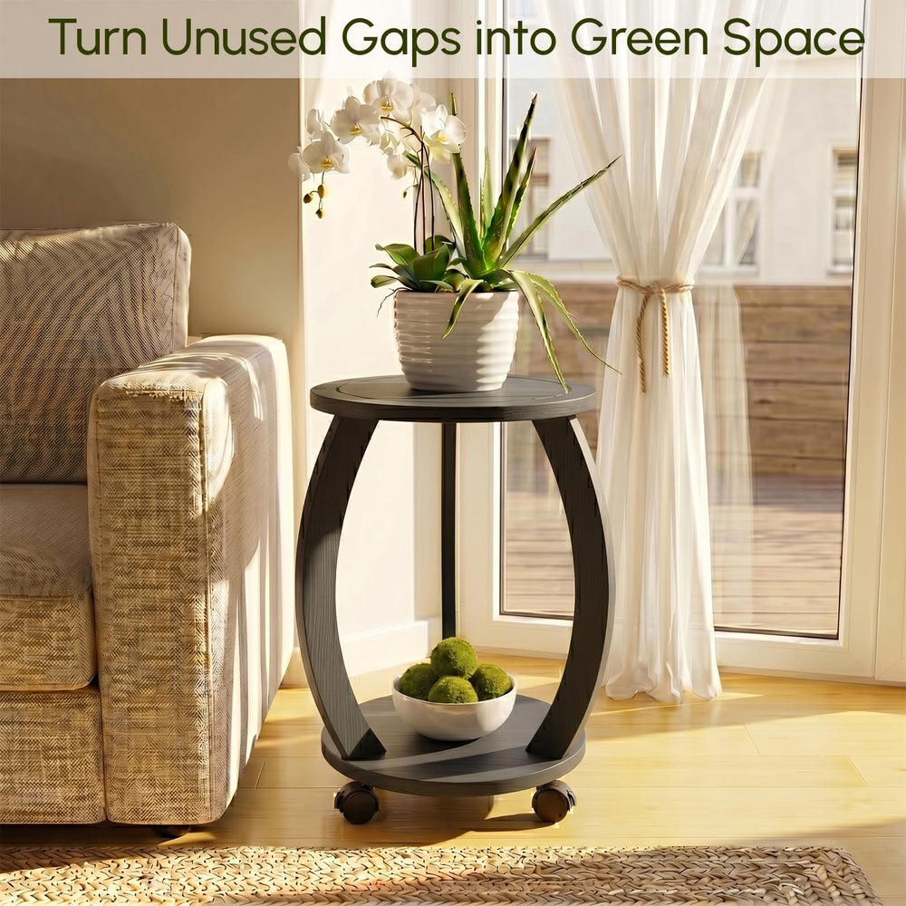 WooOrganix wooden plant stand side view with plant