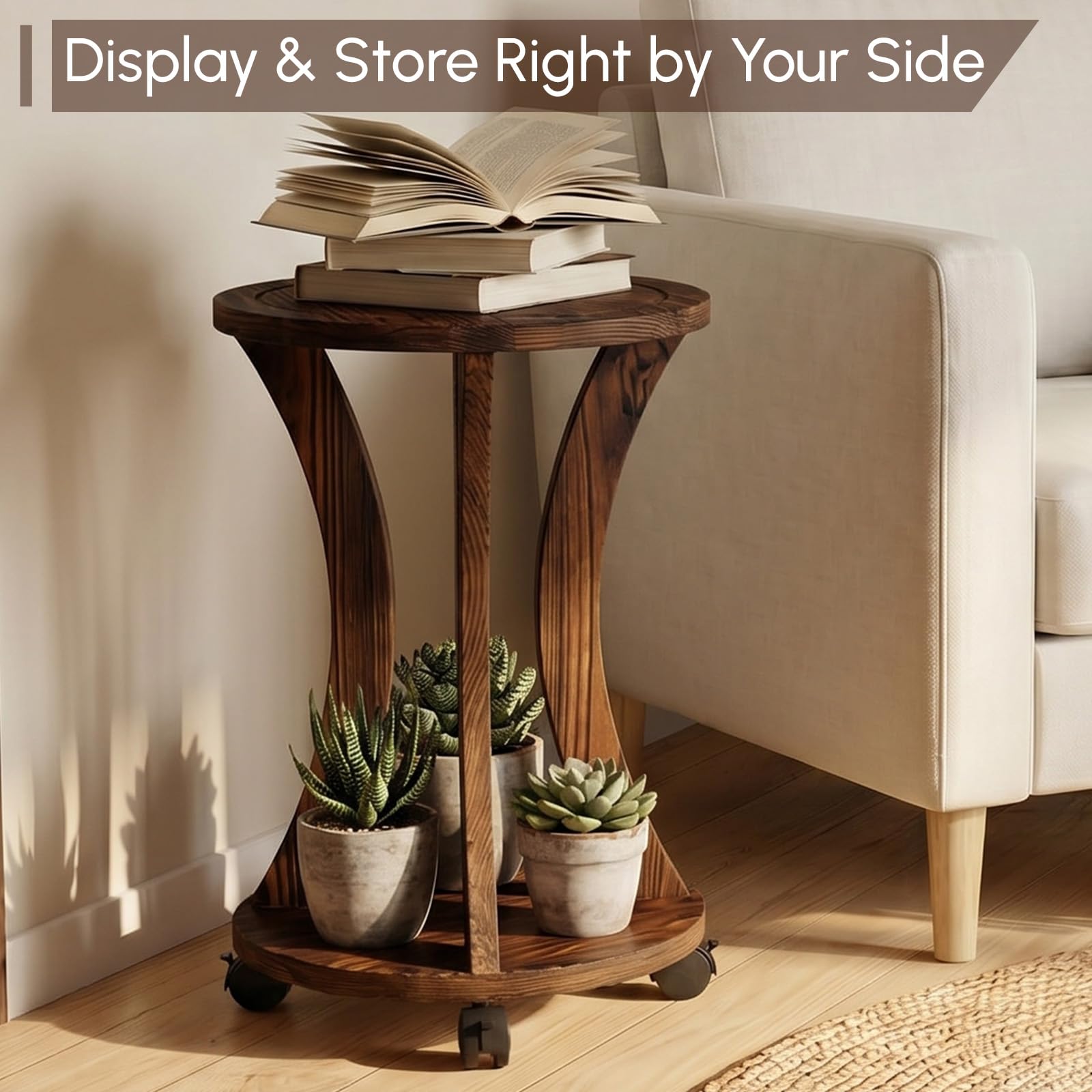 WooOrganix wooden plant stand with a snake plant