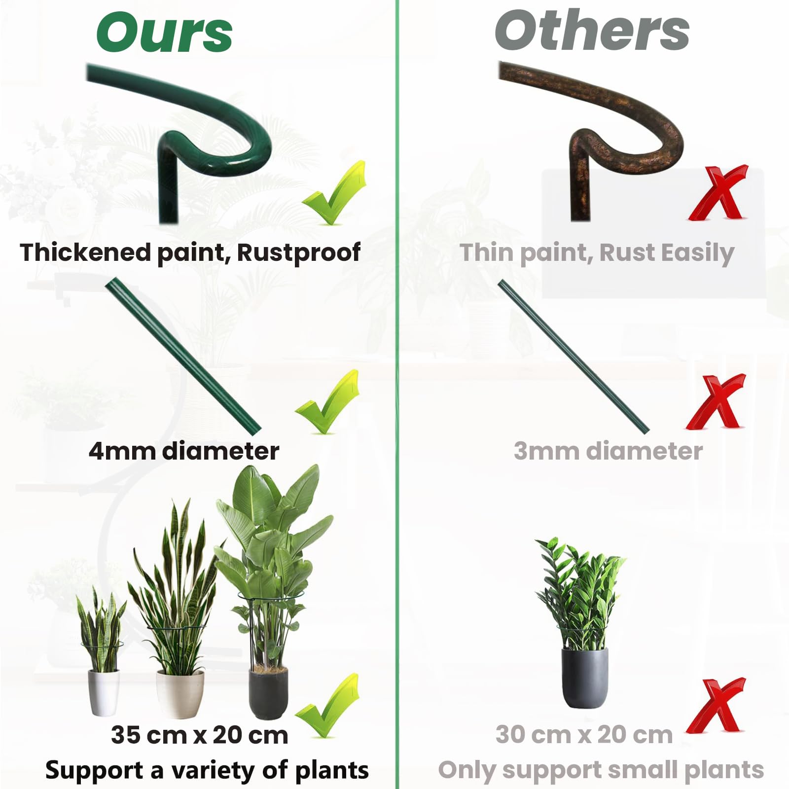 WooWellGoGoGo Snake Plant Support Stake with various indoor plants