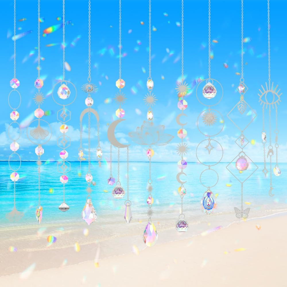 Worgree crystal suncatchers displayed outdoors