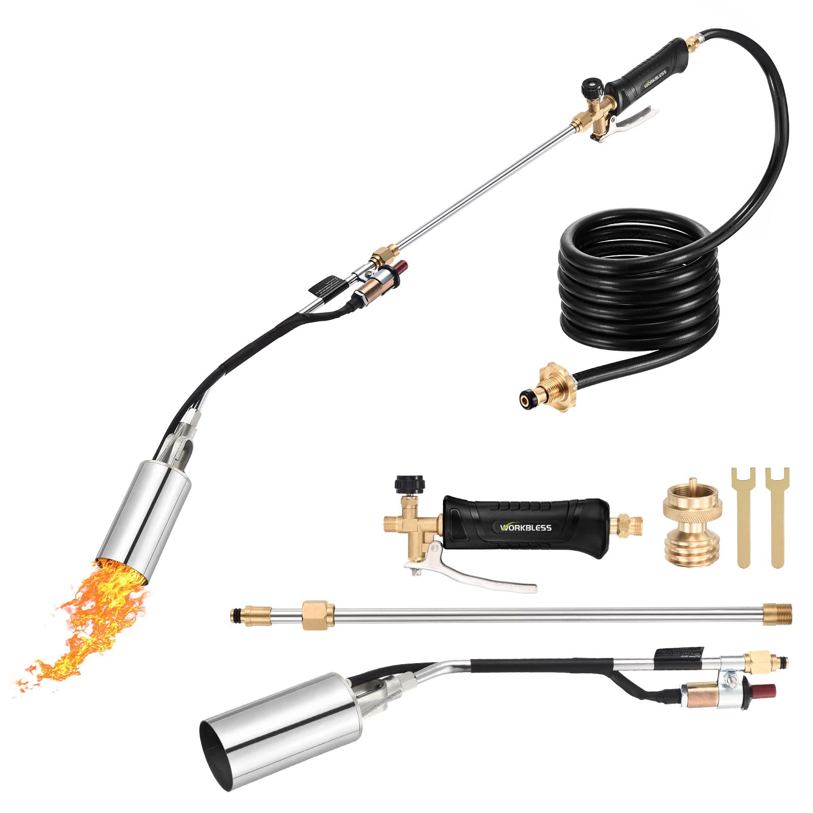 WorkBless Propane Torch Weed Burner front view with hose