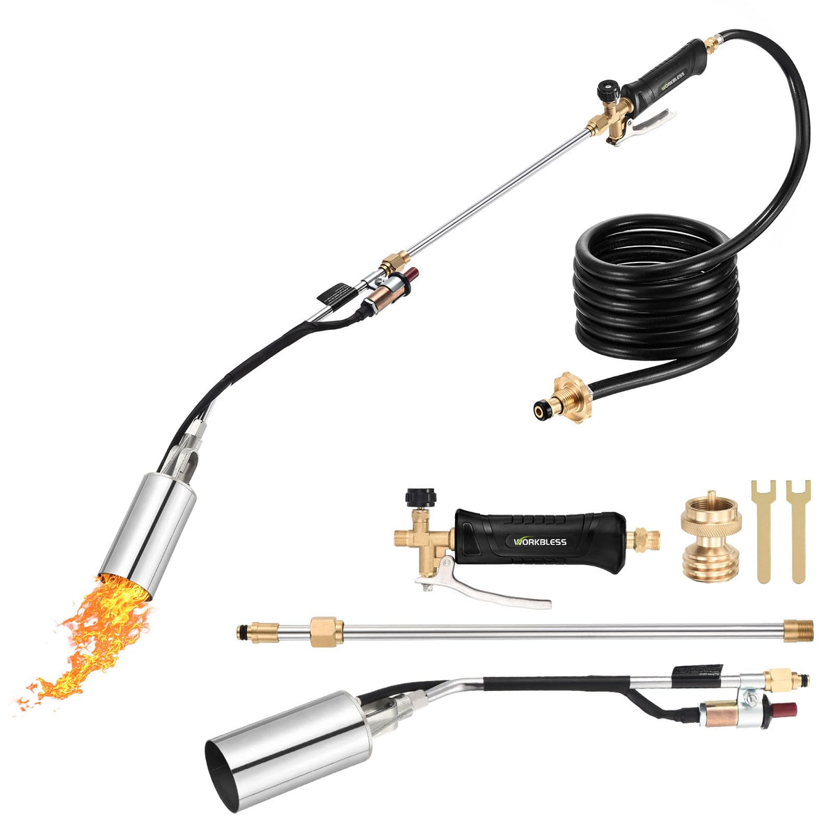 WorkBless Propane Torch Weed Burner front view with hose