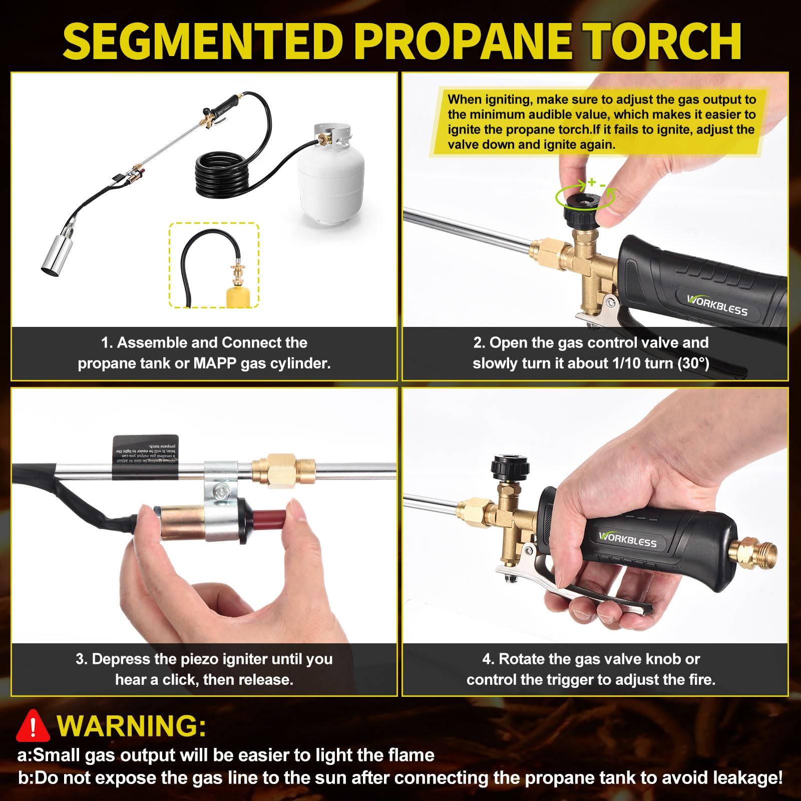 WorkBless Propane Torch with adjustable gas valve and trigger