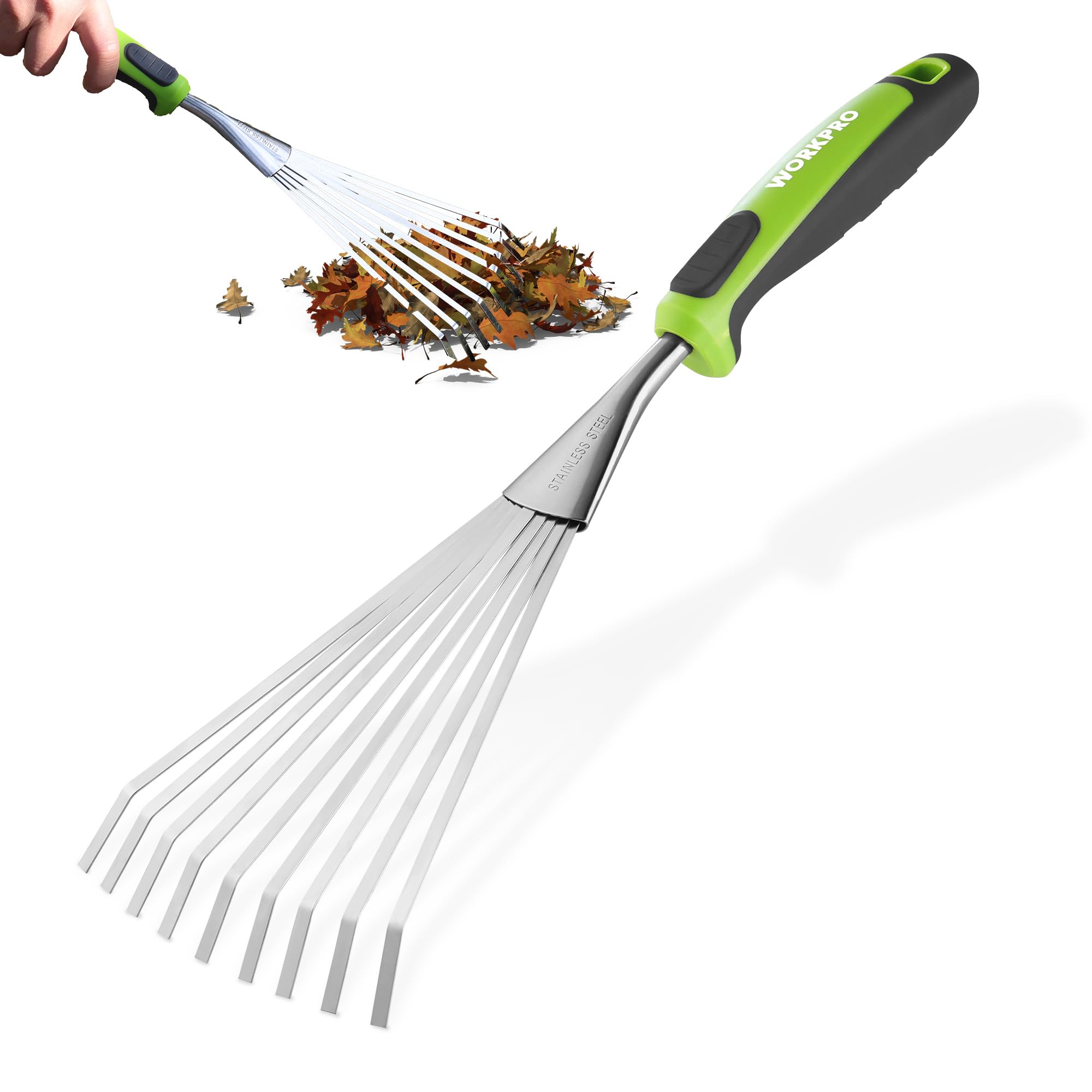 WORKPRO 16-inch hand rake front view with ergonomic handle