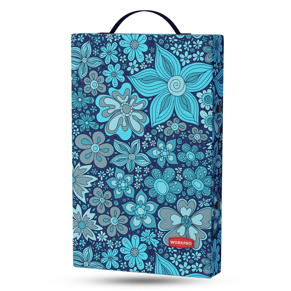 WORKPRO 17-inch kneeling pad front view with blue floral design