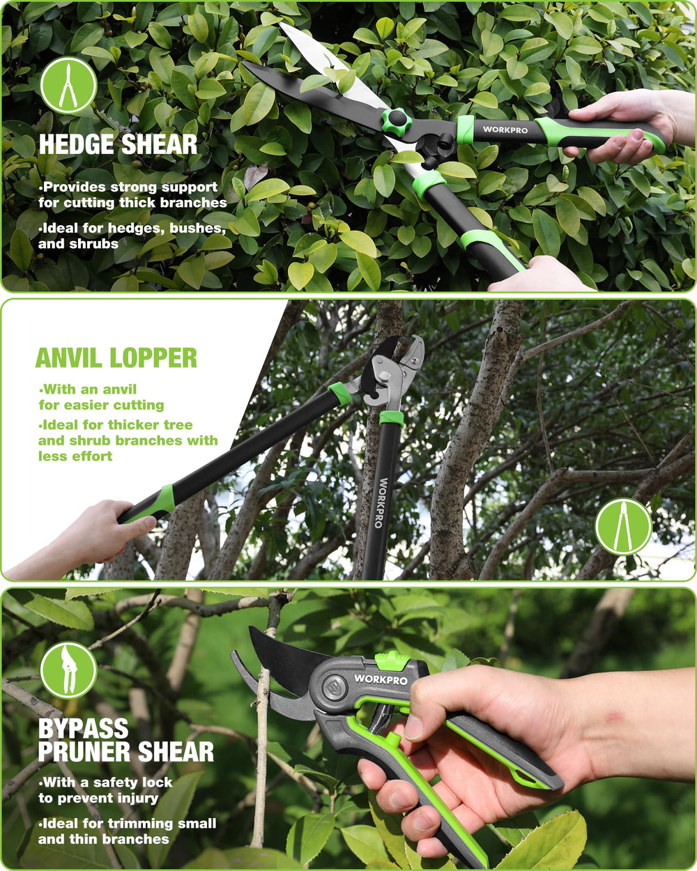 WORKPRO 3-Piece Garden Shears Set with comfortable grip handles