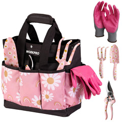 WORKPRO 5PCS Gardening Tool Set with pink floral pattern