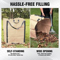 WORKPRO 72-Gallon reusable yard waste bags stacked for storage