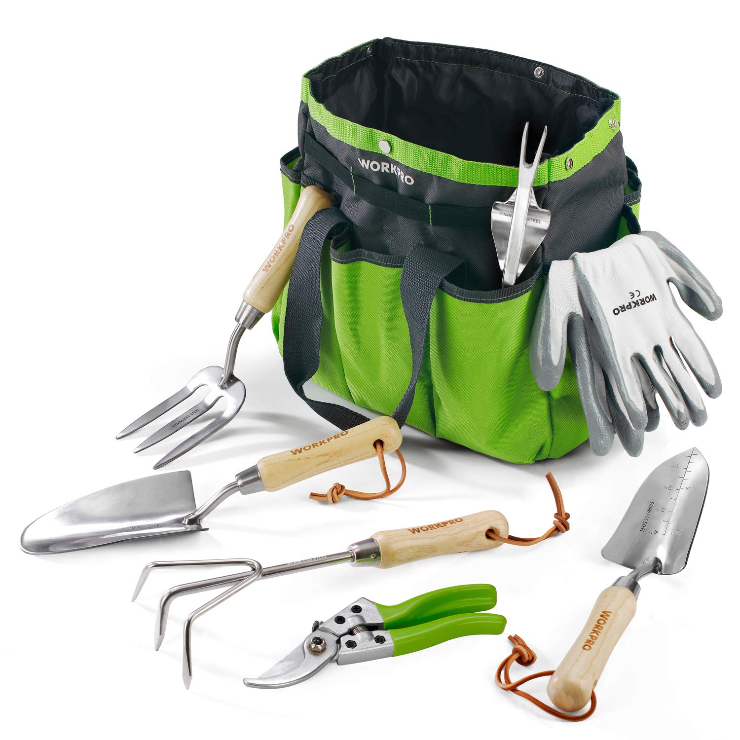WORKPRO 8 Piece Garden Tools Set with green handles