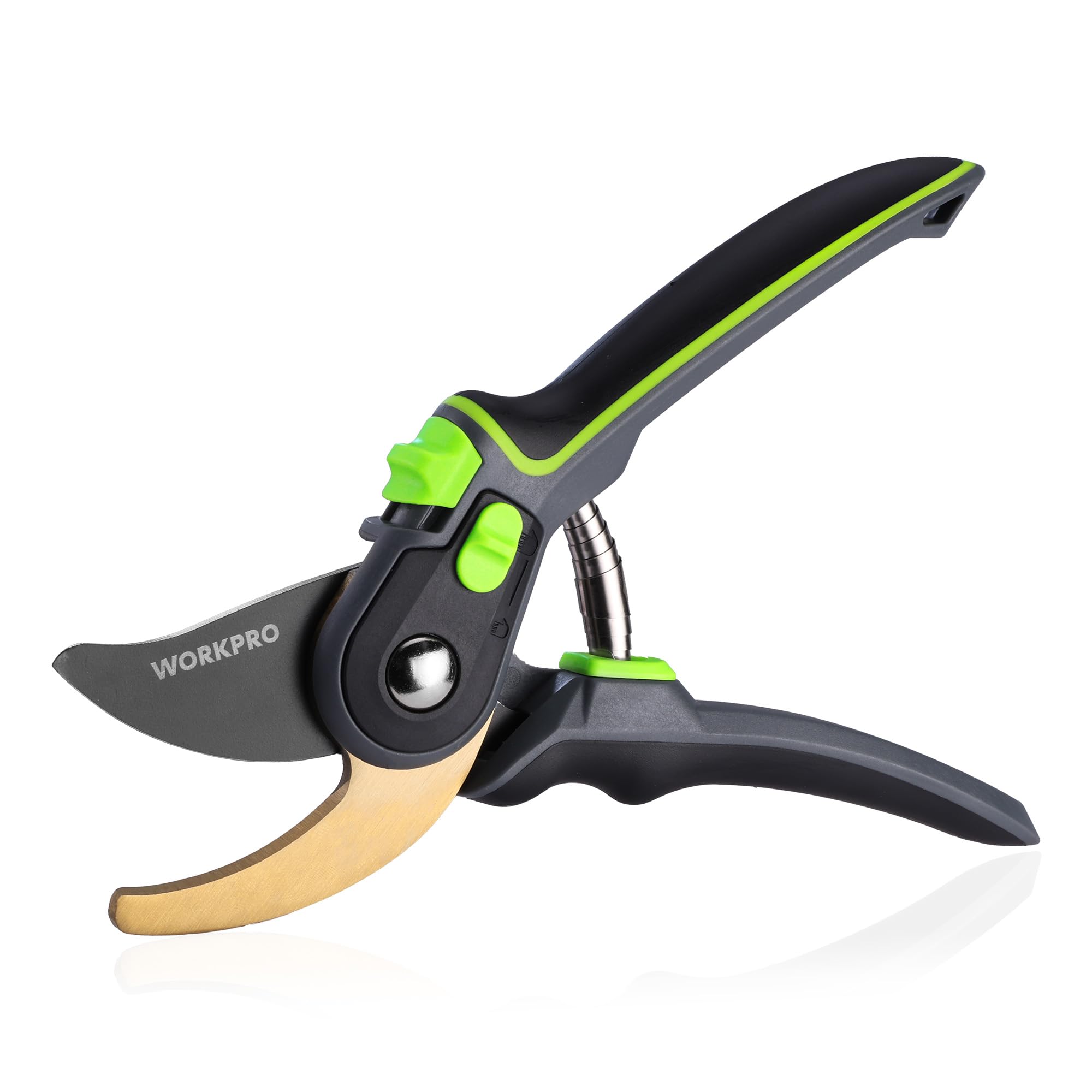 WORKPRO 9-inch bypass pruning shears front view with titanium-coated blades