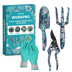 WORKPRO Aluminum Garden Tool Set front view with floral pattern