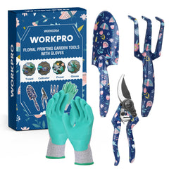 WORKPRO Aluminum Garden Tool Set with flower pattern trowel and rake