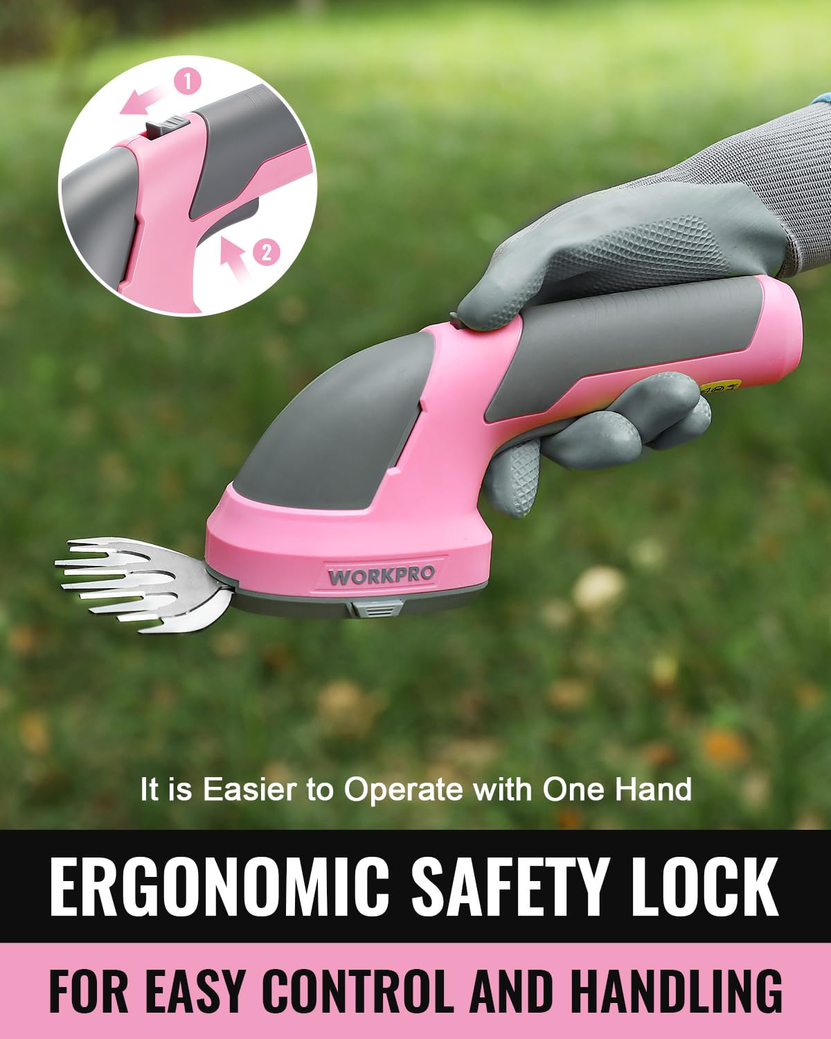 WORKPRO Cordless Grass Shear with safety lock feature