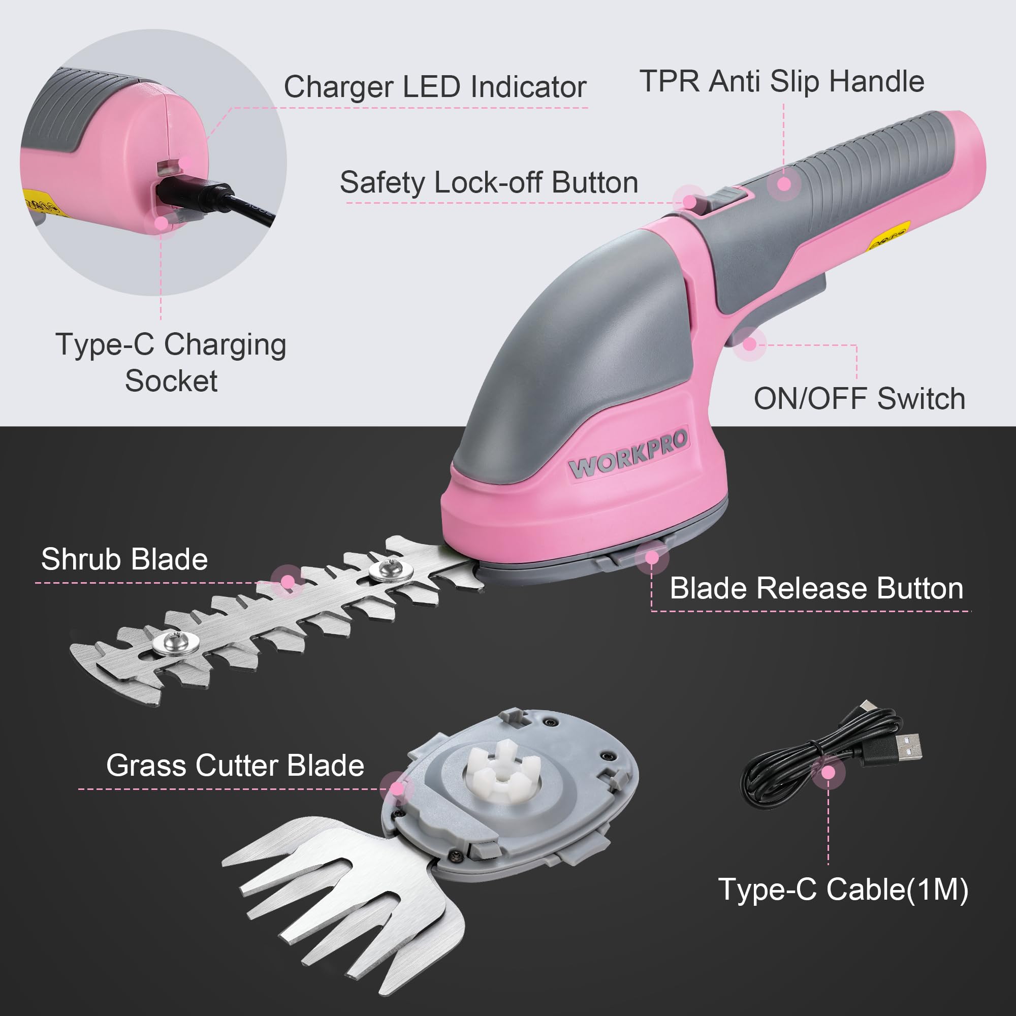 WORKPRO Cordless Grass Shear with safety lock feature