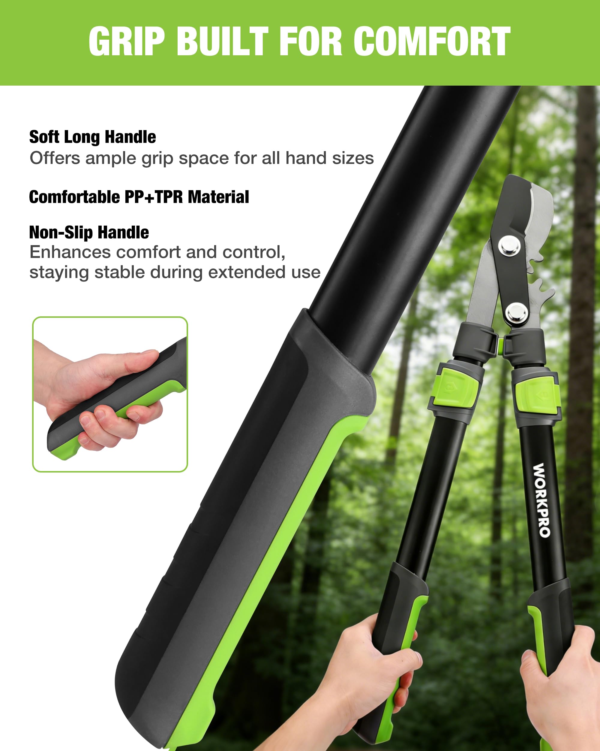 WORKPRO Extendable Bypass Lopper fully extended at 37 inches