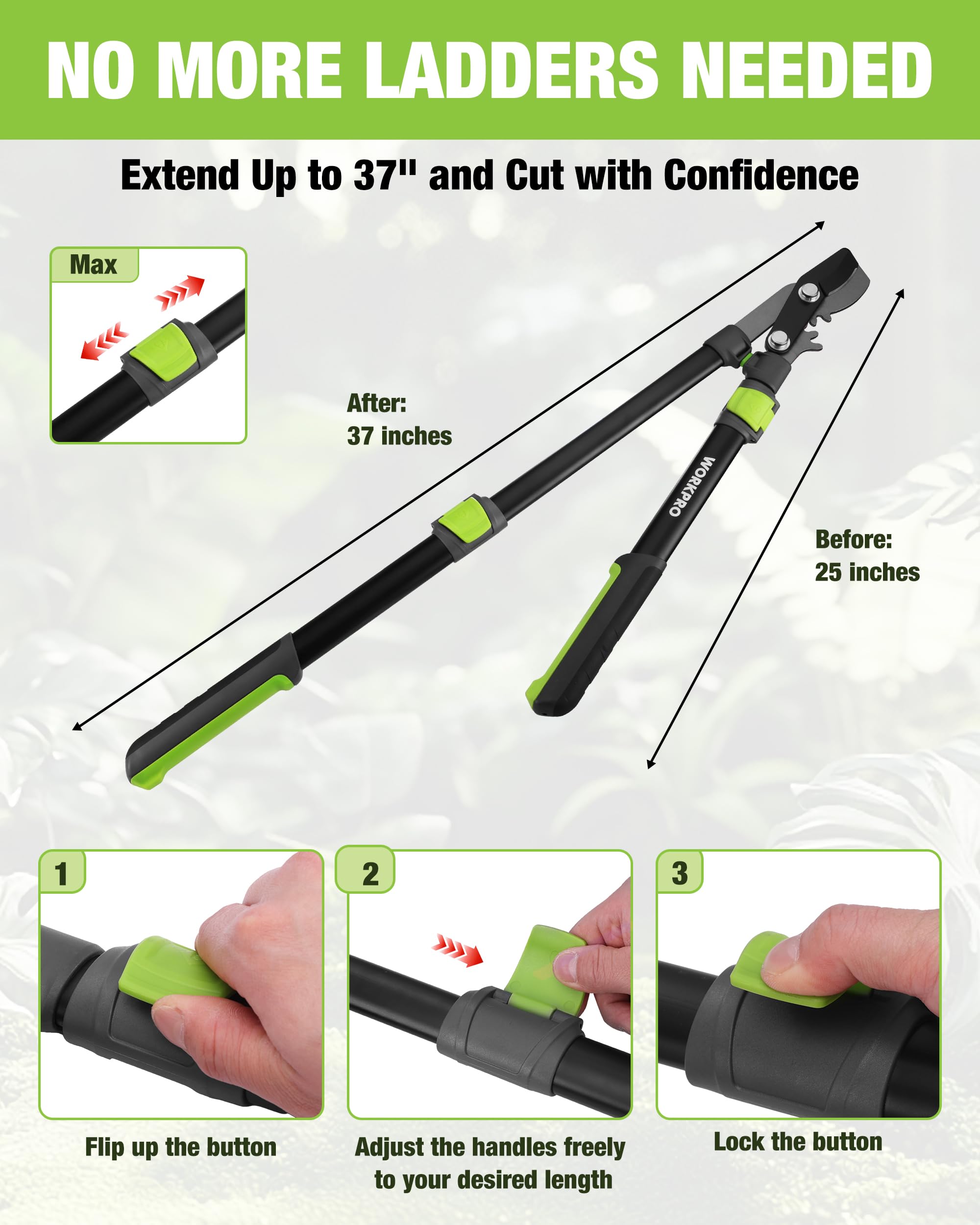 WORKPRO Extendable Bypass Lopper side view showing adjustable length