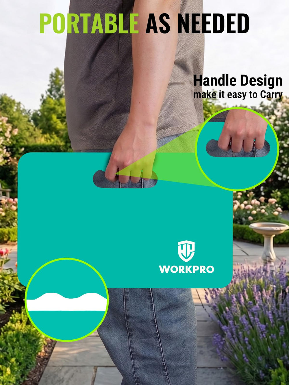WORKPRO Extra Thick Kneeling Pad showcasing its versatility during various tasks