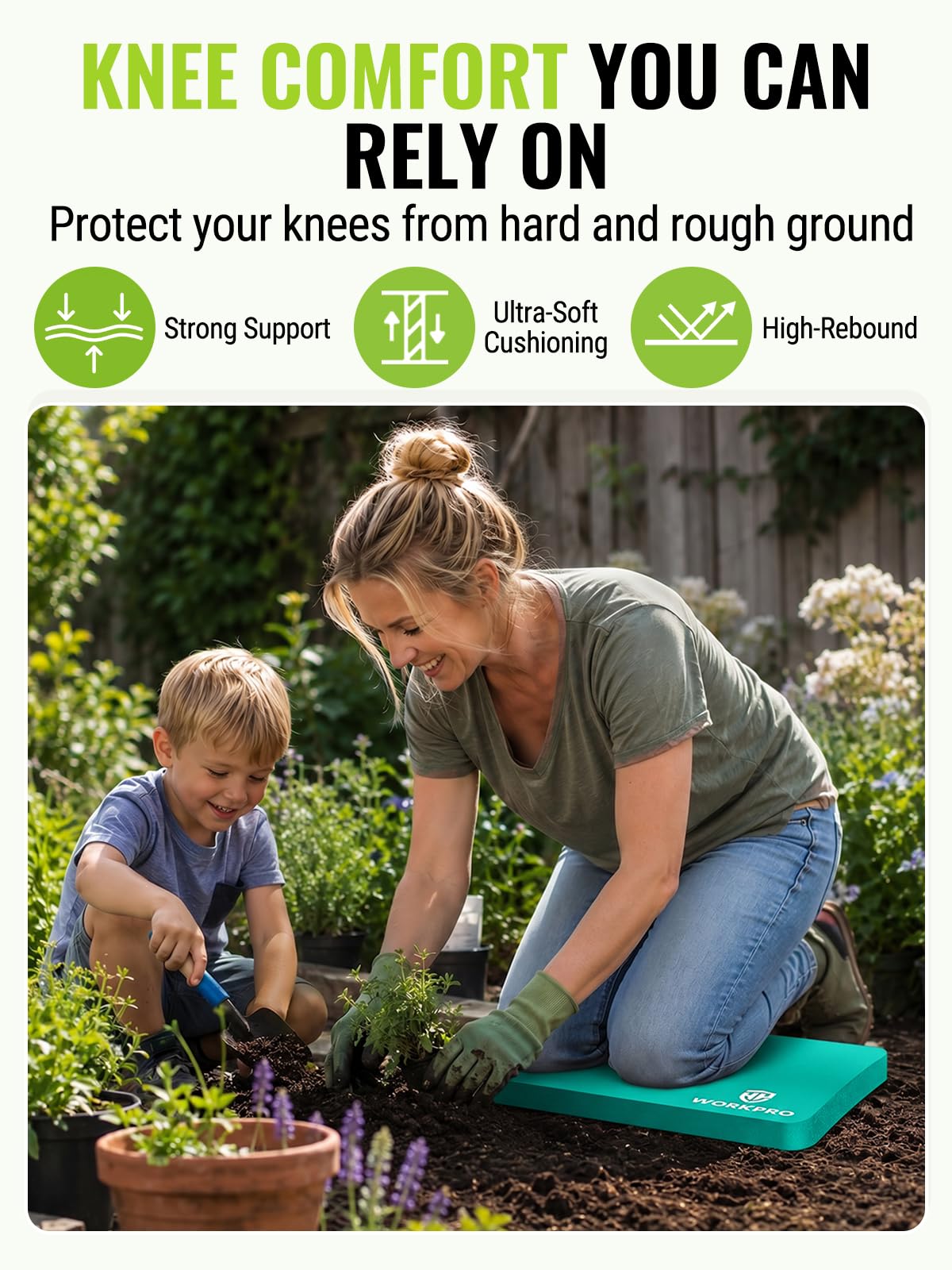 WORKPRO Extra Thick Kneeling Pad showing textured bottom for grip
