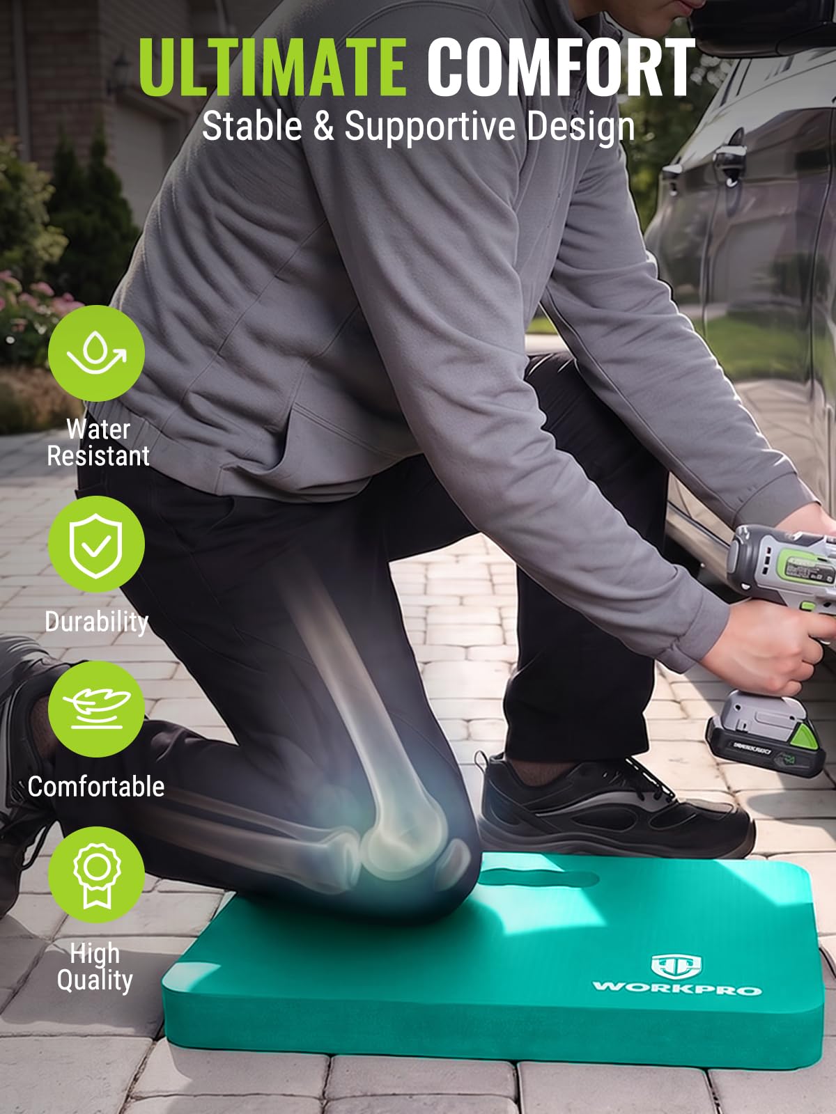 WORKPRO Extra Thick Kneeling Pad side view highlighting 1.5-inch thickness