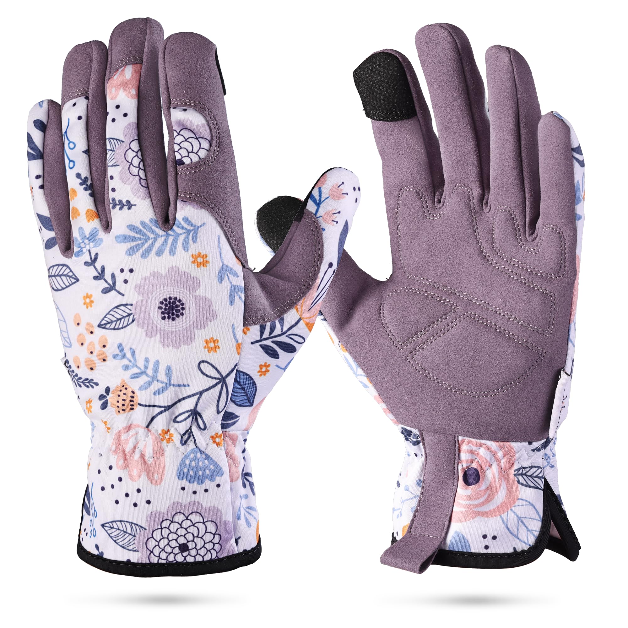 WORKPRO Floral Garden Gloves for Women in white, front view