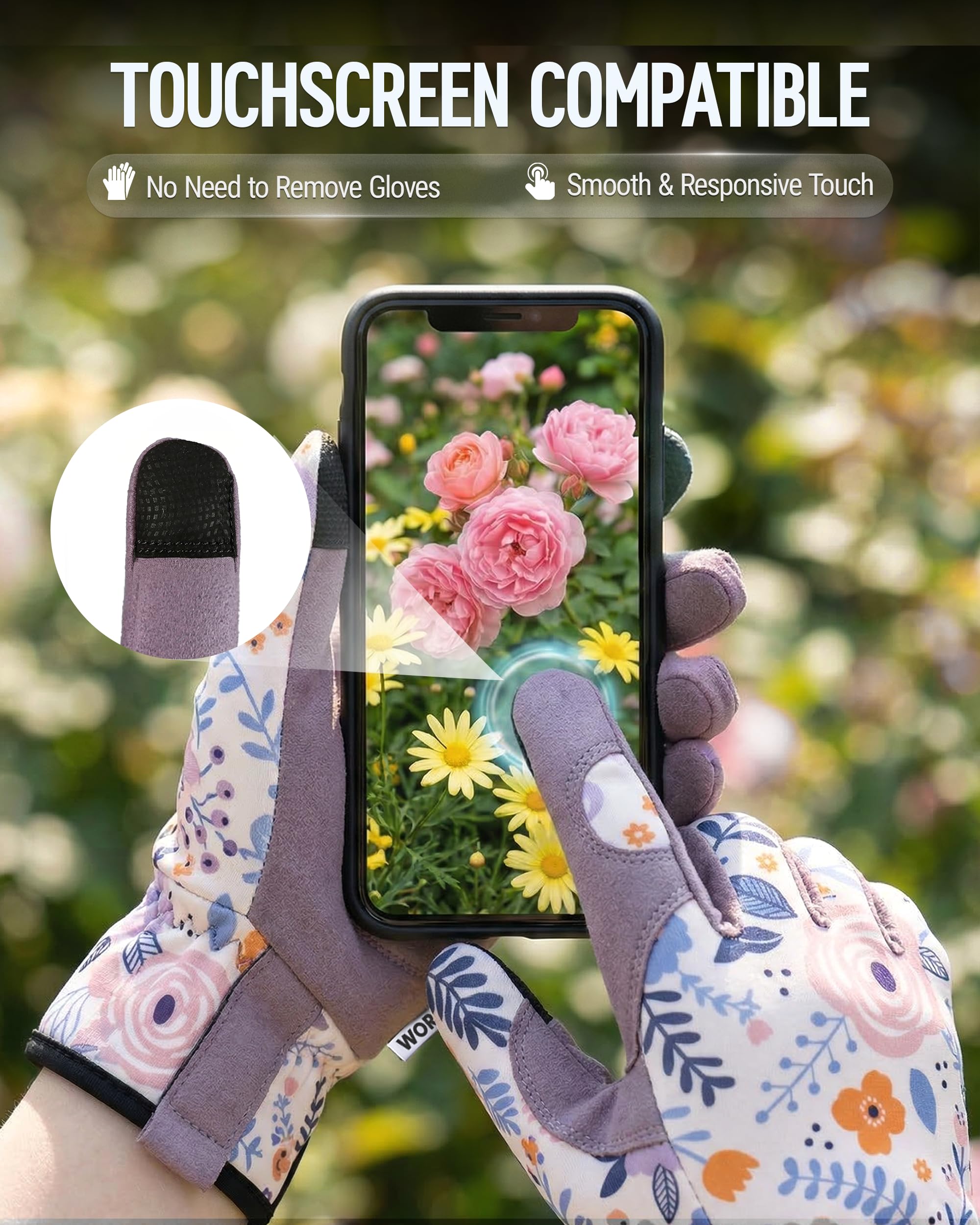 WORKPRO Floral Garden Gloves on hands gardening