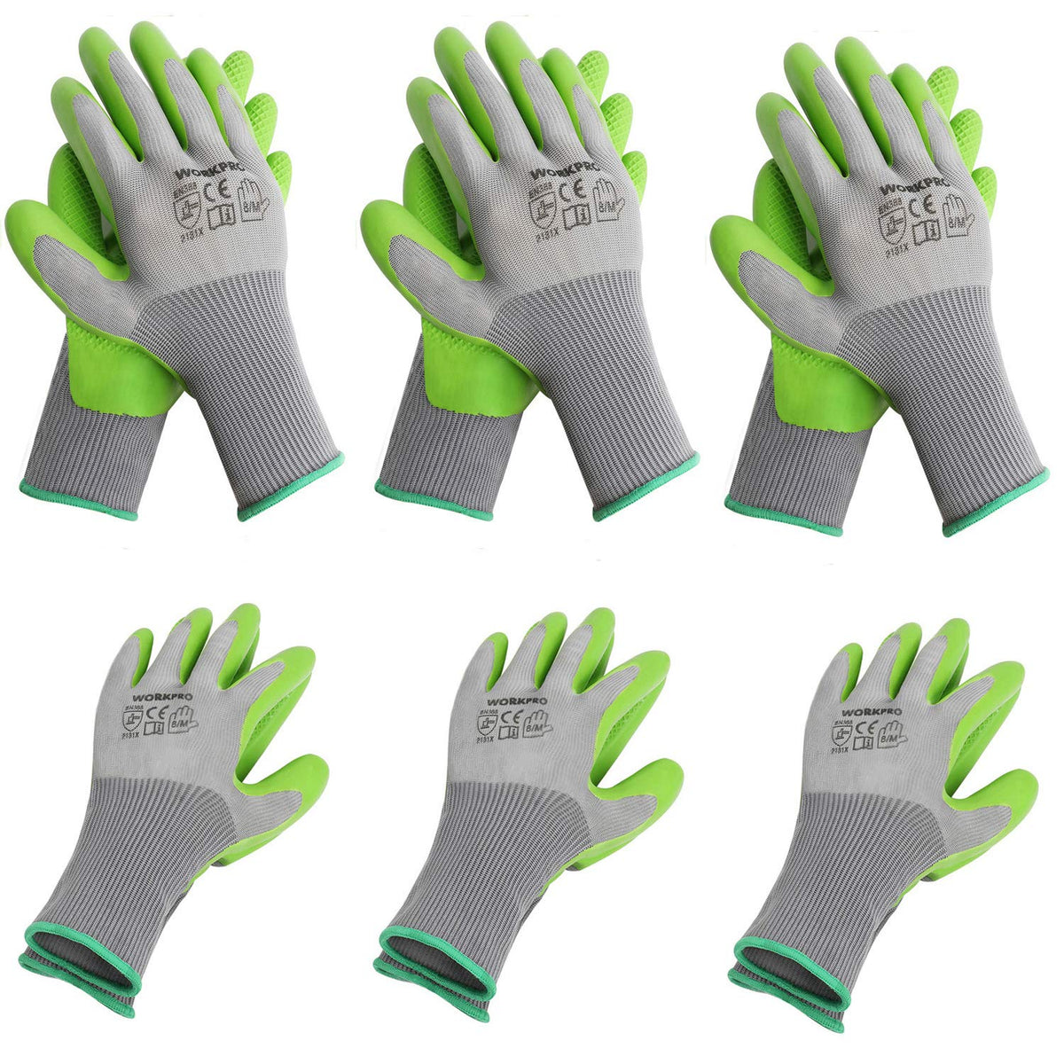WORKPRO Garden Gloves medium size front view in green-grey