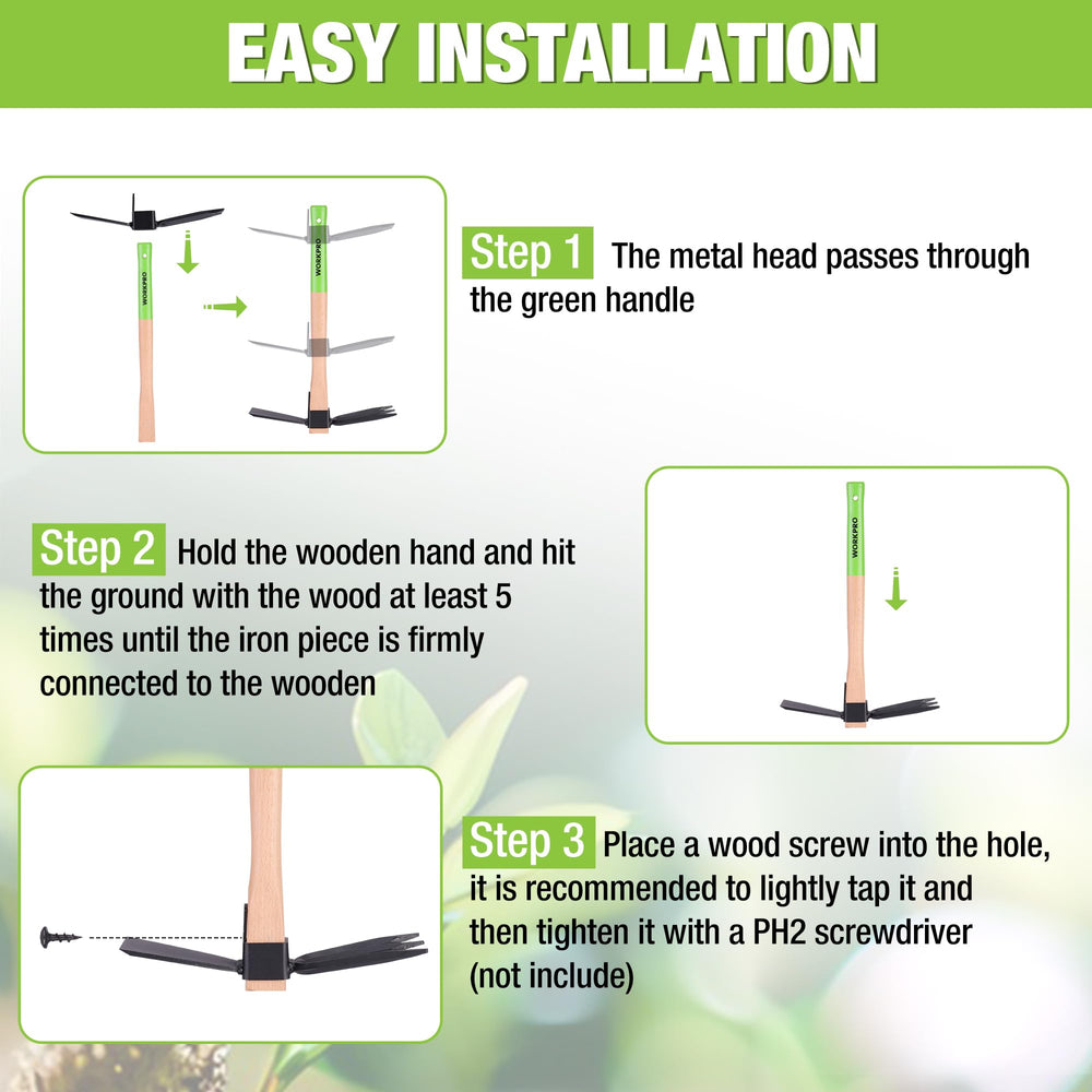 WORKPRO Garden Hoe showing the sharp hoe blade detail