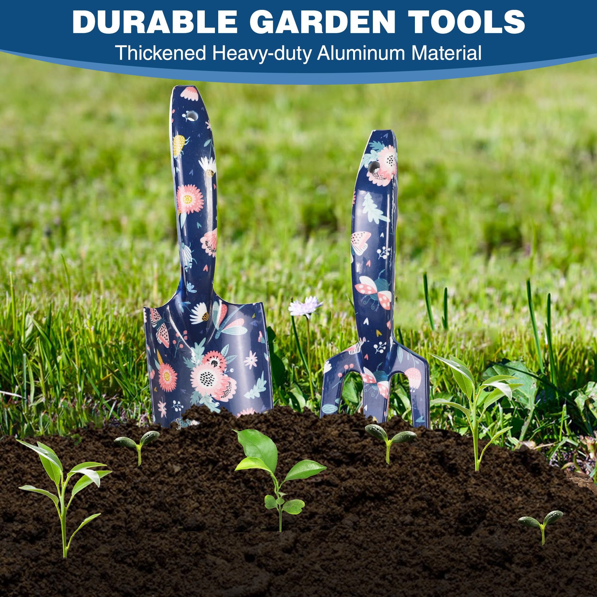 WORKPRO garden tool set displayed in a floral design