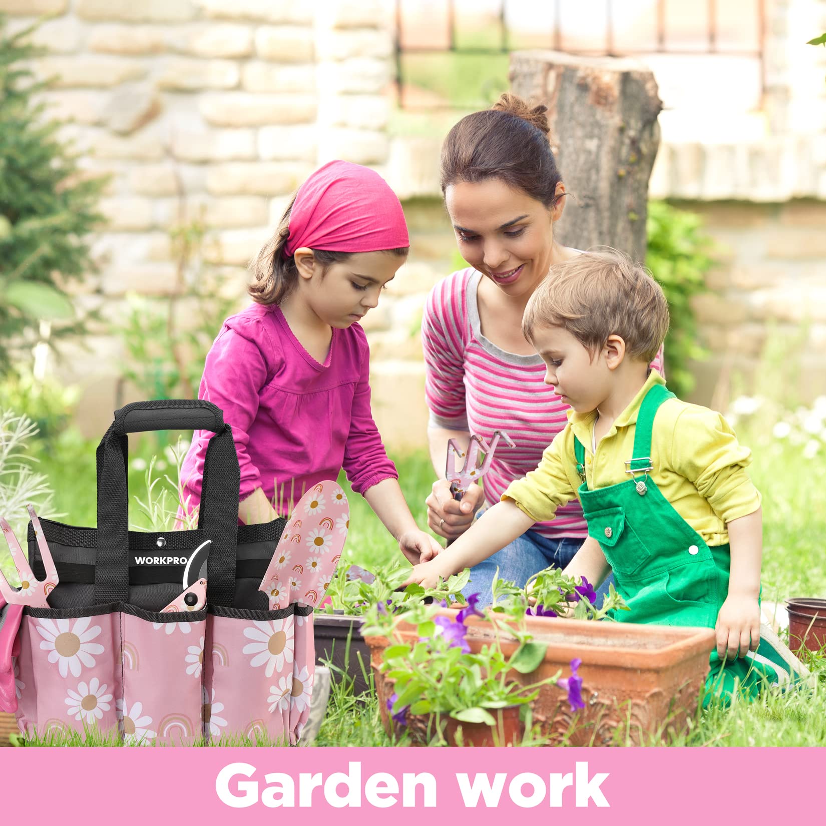 WORKPRO gardening tool bag showing the interior pockets