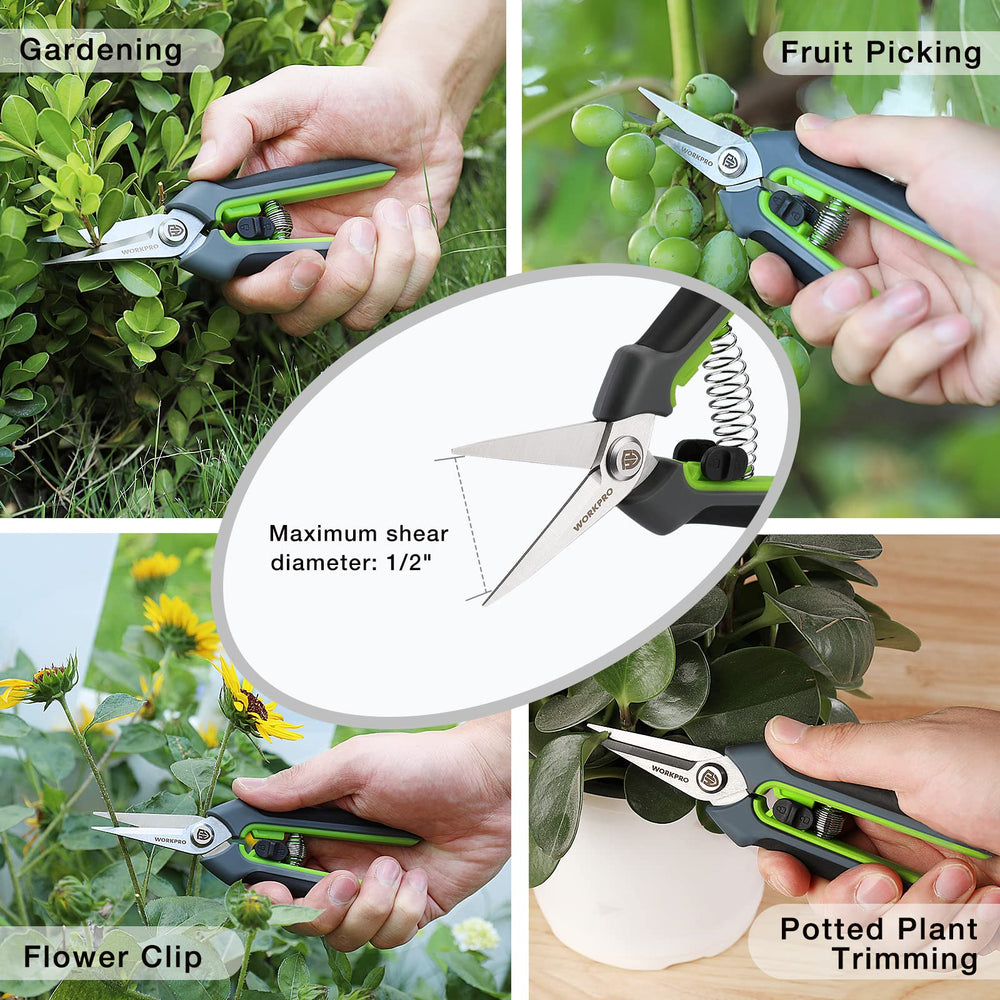 WORKPRO green pruning shears with ergonomic design