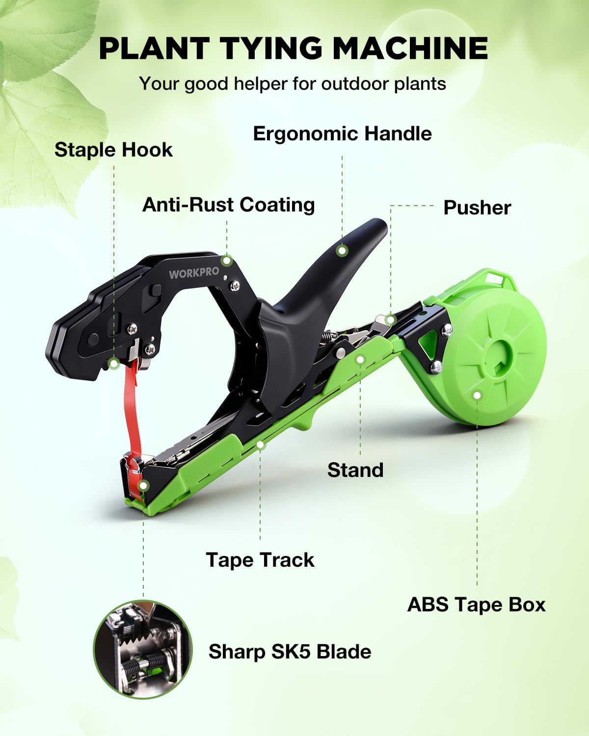 WORKPRO Plant Tying Machine with rolls of durable plant tape