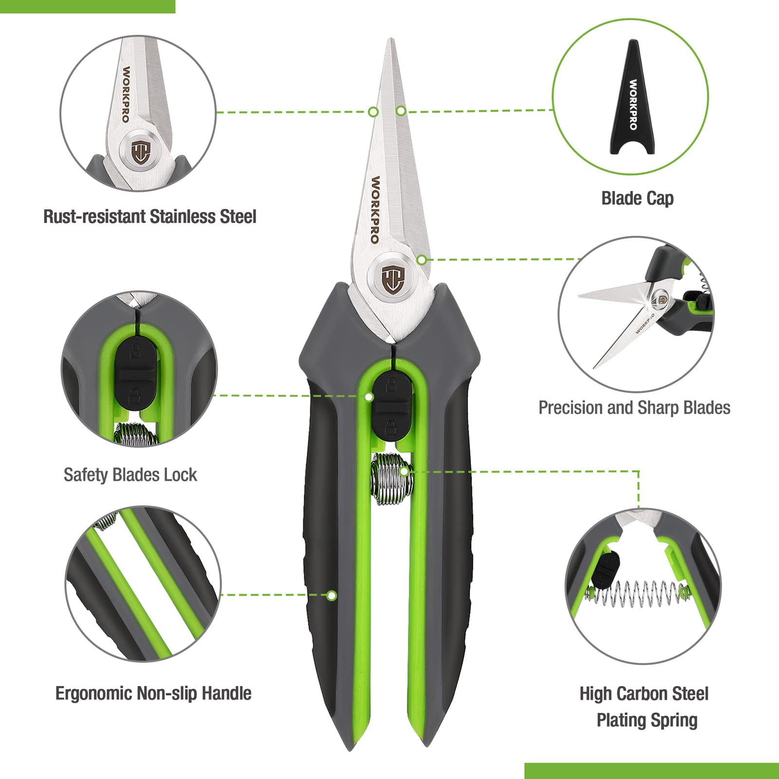 WORKPRO pruning shears showcasing sharp blade detail