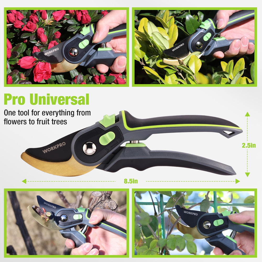 WORKPRO shears showing gold titanium-coated blade for corrosion protection