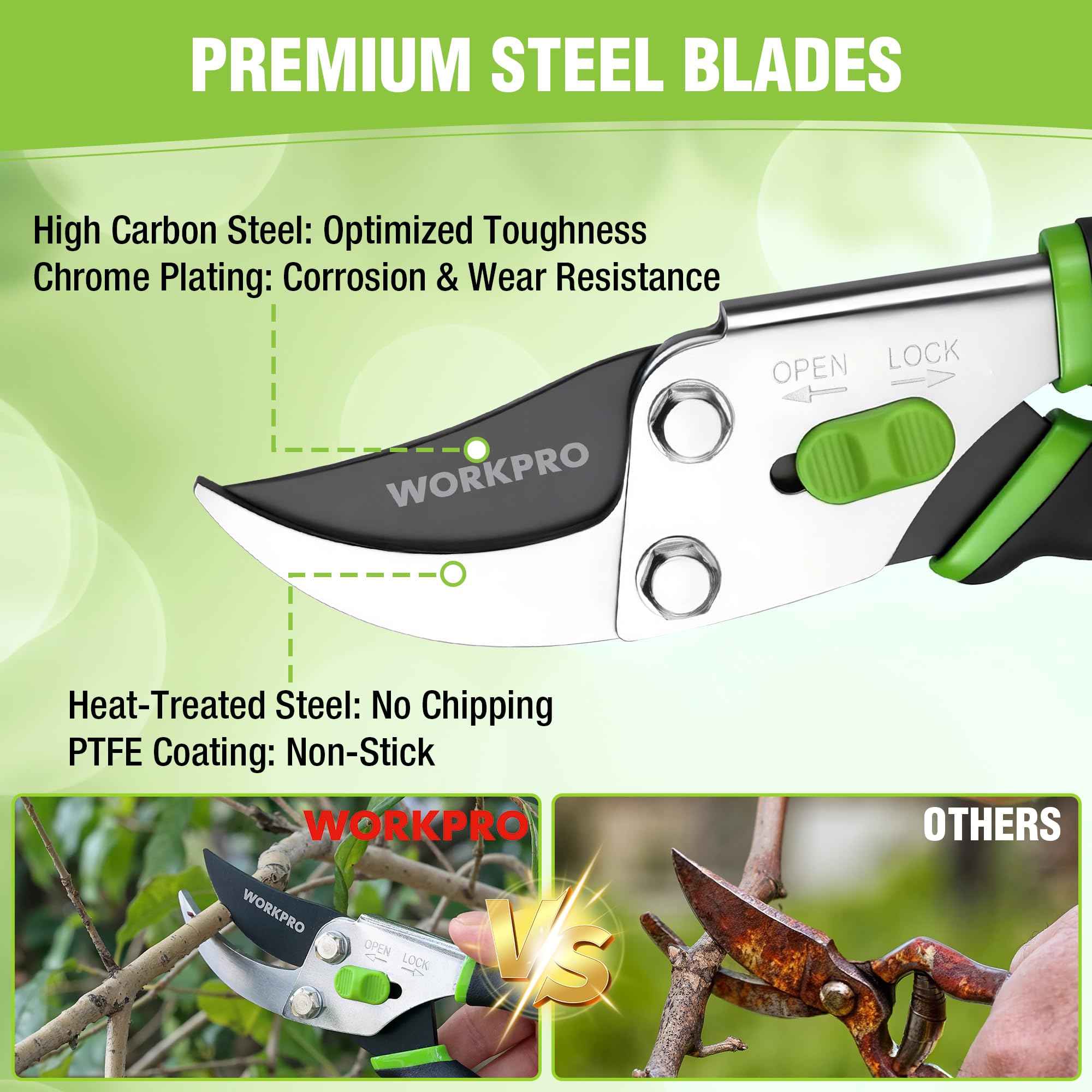 WORKPRO shears showing high carbon steel blade