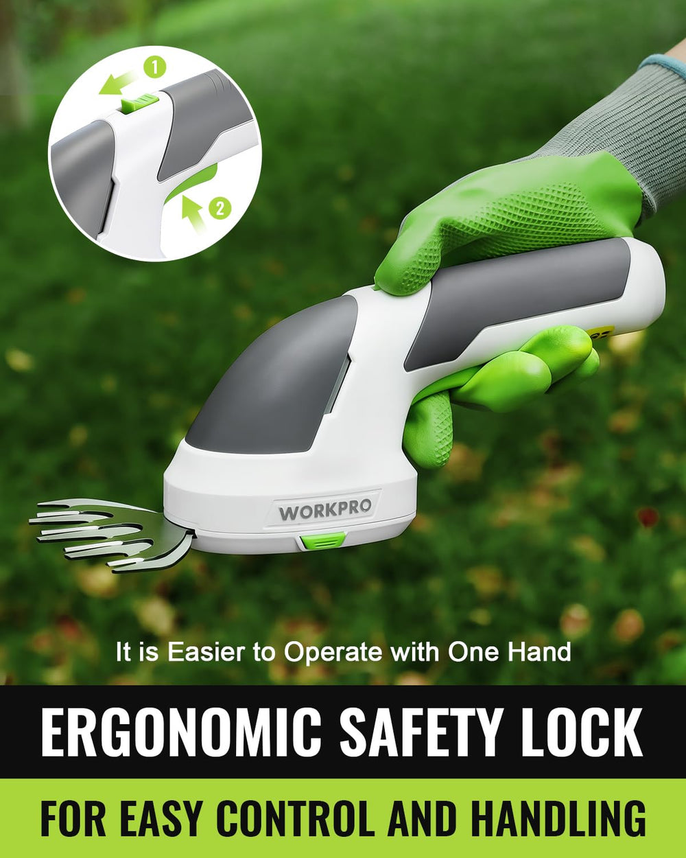 WORKPRO trimmer in use on garden hedges