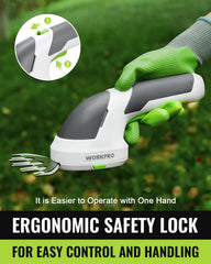 WORKPRO trimmer in use on garden hedges