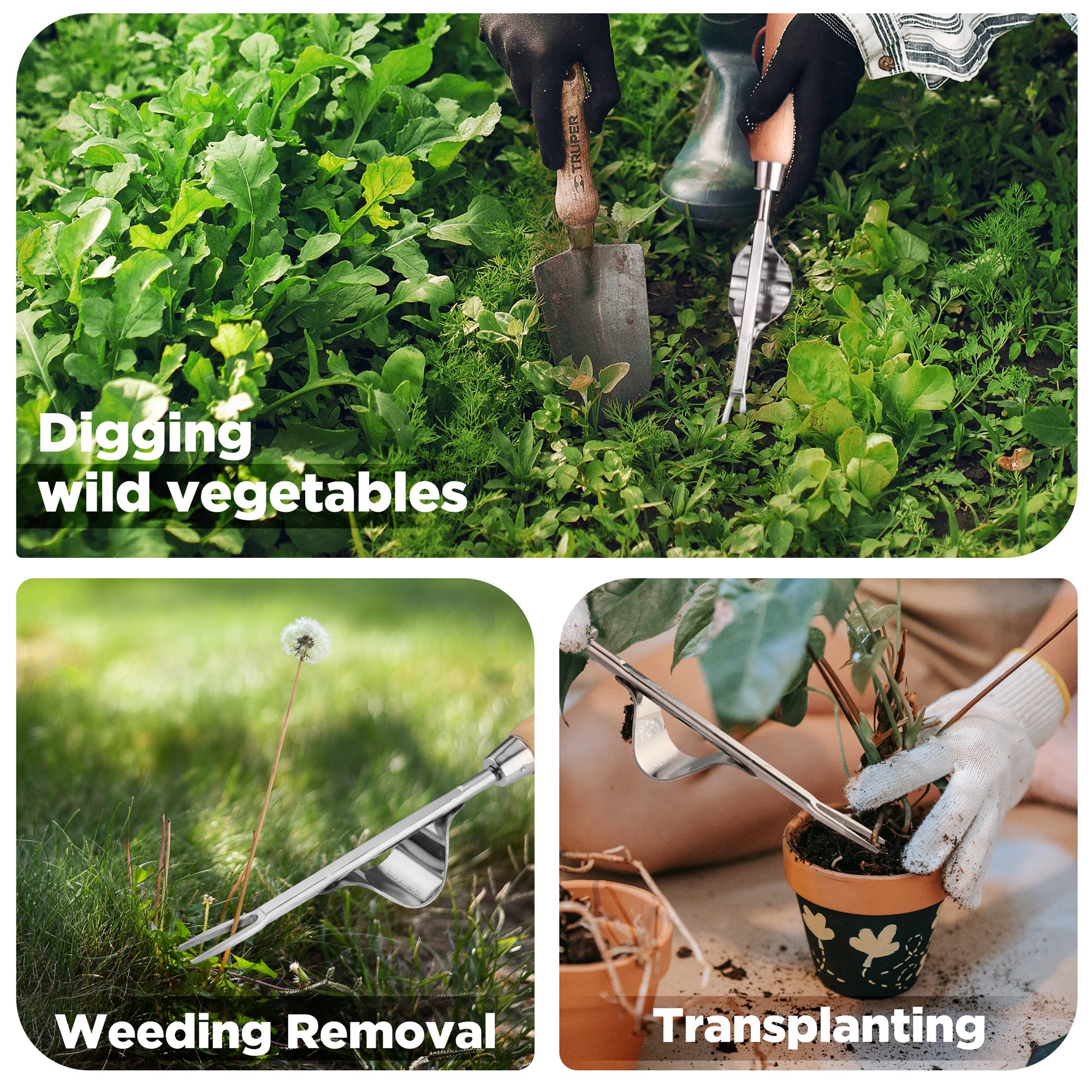 WORKPRO Weed Puller Tool with V-shaped fork tip in soil