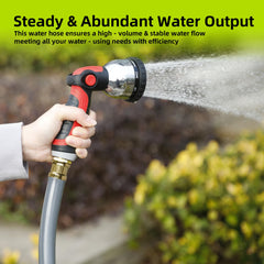 Worth gray garden hose in use watering plants