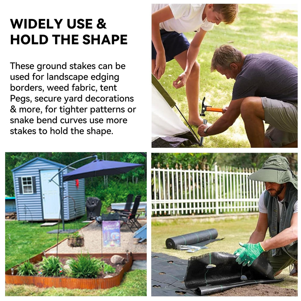 Worth metal landscape stakes used in a garden setting